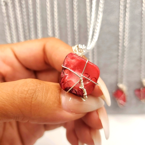 Wire Wrapped Colored Stone Necklace - Picture 3 of 3